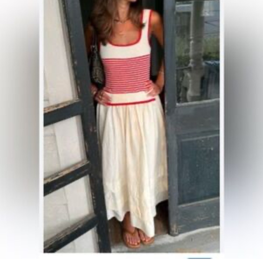 Moon River Red and Cream Striped Casual Dress